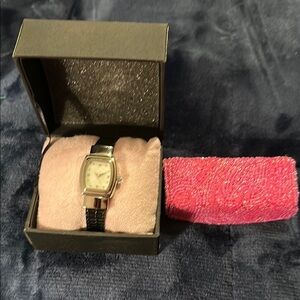 Mary Kay Reversible Black & Brown Strap Women's Watch & Pink Lipstick Case NWOT